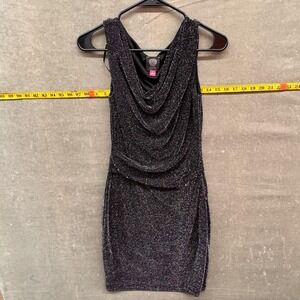 Vince Camuto Dress Womens 6 Black Metallic Cowl Neck Mini Cocktail VC6M3340
